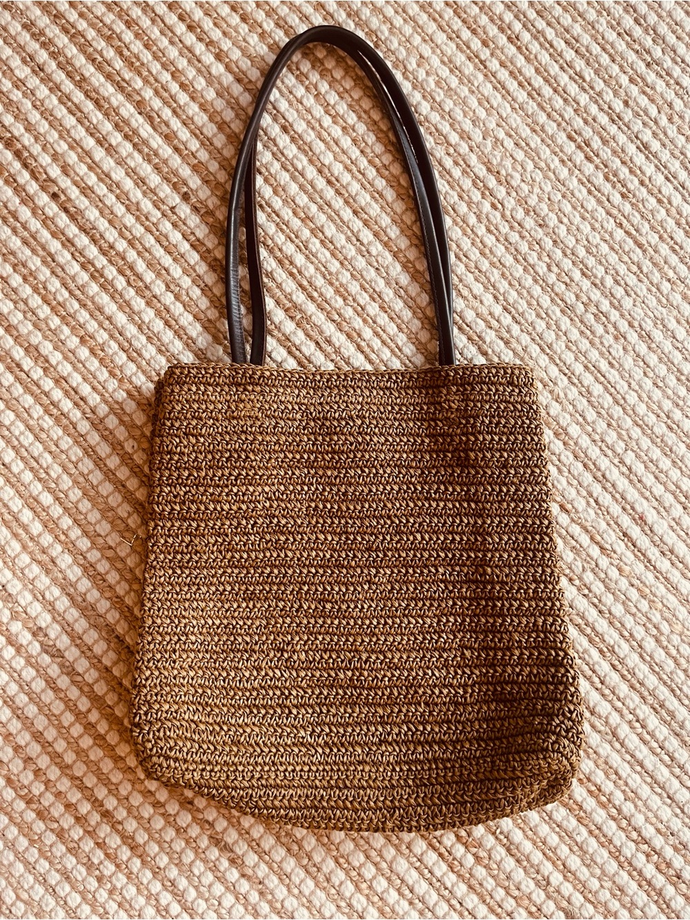 Eddie Bauer Straw Leather Woven Shoulder Bag Brown - Picture 1 of 14